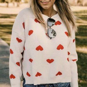 Boho Love Heart Print Valentine's Day Sweater